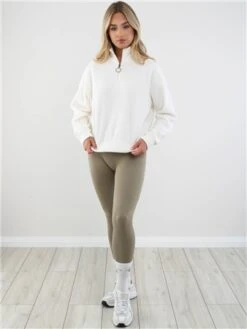 Brave Soul Cream Zip Detail Cropped Polar Fleece Sweatshirt -Noisy May Shop 29227 2