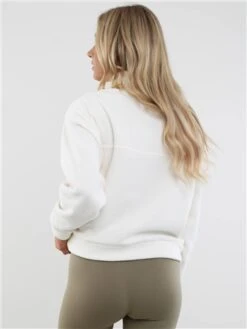 Brave Soul Cream Zip Detail Cropped Polar Fleece Sweatshirt -Noisy May Shop 29227 3