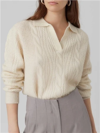 Veromoda Cream / Birch Milena Ls Polo Neck Pullover 4 Veromoda Cream / Birch Milena Ls Polo Neck Pullover - Image 2