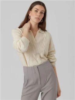 Veromoda Cream / Birch Milena Ls Polo Neck Pullover