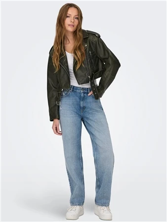 Only Black / Black Ella Faux Leather Washed Biker Jacket 5 Only Black / Black Ella Faux Leather Washed Biker Jacket - Image 3