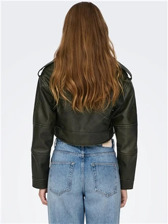 Only Black / Black Ella Faux Leather Washed Biker Jacket 6 Only Black / Black Ella Faux Leather Washed Biker Jacket - Image 4