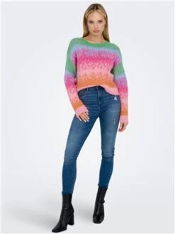 Only Purple / Fuchsia Purple Gita O Neck Contrast Sleeves Pullover -Noisy May Shop 29252 2