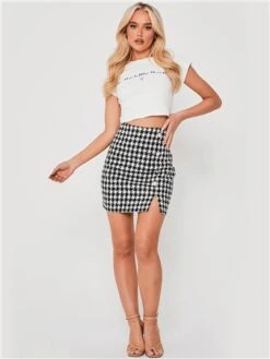 Saint Genies Black / White Houndstooth Tweed Skirt -Noisy May Shop 29255 2