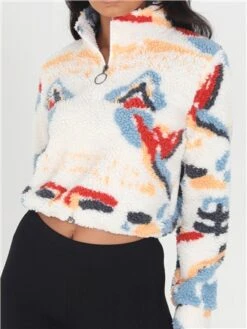 Brave Soul White / Pattern Funnel Neck Borg Sweatshirt -Noisy May Shop 29257 2
