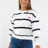 Only White / Cloud Dancer Serena Stripe O Neck Sweater -Noisy May Shop 29259