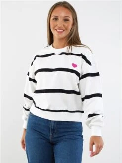 Only White / Cloud Dancer Serena Stripe O Neck Sweater
