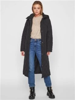 Vila Black Kante Long Quilted Coat -Noisy May Shop 29293 2