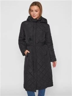 Vila Black Kante Long Quilted Coat