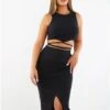 Saint Genies Black Ribbed Split Midi Skirt