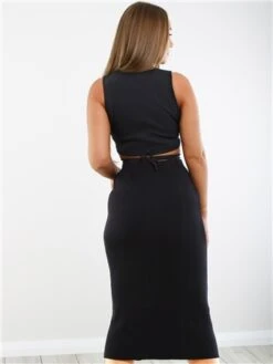 Saint Genies Black Ribbed Split Midi Skirt -Noisy May Shop 29315 3