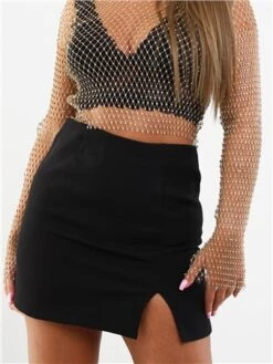 Saint Genies Black Short Split Skirt -Noisy May Shop 29316 1