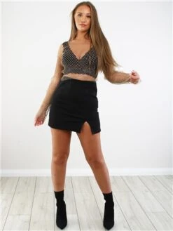 Saint Genies Black Short Split Skirt -Noisy May Shop 29316 2