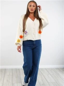 Qed Ivory Chunky Flower Cardigan -Noisy May Shop 29330 2