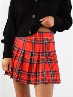 Saint Genies Red Tartan Pleated Skort -Noisy May Shop 29386 1