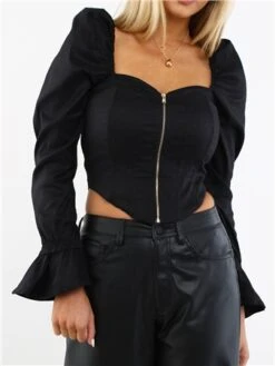 The Frolic Black Long Sleeve Corset Top -Noisy May Shop 29390 1