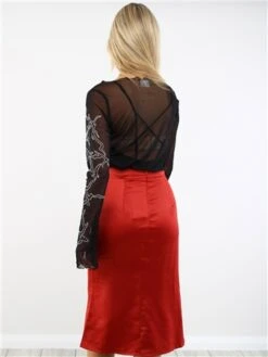 Saint Genies Burgundy Satin Midi Skirt -Noisy May Shop 29394 3