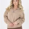 Brave Soul Tan Zip Detail Cropped Polar Fleece Sweatshirt -Noisy May Shop 29444