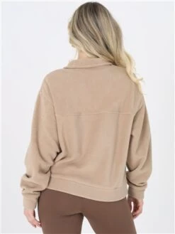 Brave Soul Tan Zip Detail Cropped Polar Fleece Sweatshirt -Noisy May Shop 29444 3