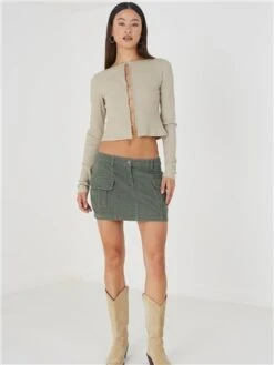 Brave Soul Green Cord Cargo Mini Skirt -Noisy May Shop 29445 2