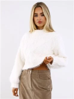 Glamorous Off White Knit Long Sleeve Jumper
