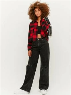 Tally Weijl Black / Red Cropped Check Shacket -Noisy May Shop 29483 2