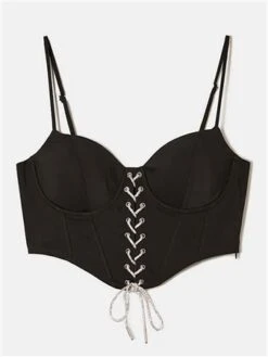 Tally Weijl Black Lace Up Corset Top With Strass -Noisy May Shop 29485 1