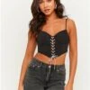 Tally Weijl Black Lace Up Corset Top With Strass