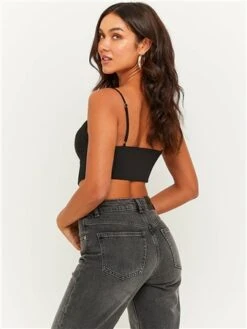 Tally Weijl Black Lace Up Corset Top With Strass -Noisy May Shop 29485 3