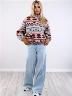 Only Gray / Pumice Stone Janne Aztec Teddy L/S Halfzip Sweater -Noisy May Shop 29492 2