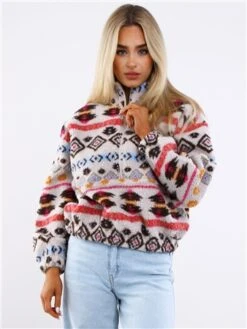 Only Gray / Pumice Stone Janne Aztec Teddy L/S Halfzip Sweater