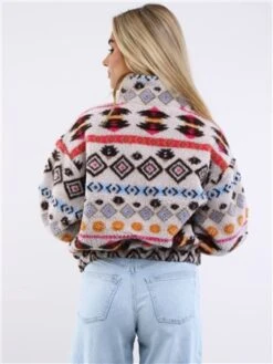 Only Gray / Pumice Stone Janne Aztec Teddy L/S Halfzip Sweater -Noisy May Shop 29492 3