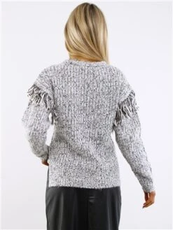 Weekend Vibes Black / Grey Fringed Knit Jumper -Noisy May Shop 29535 3
