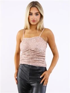 Saint Genies Rose Sequin Ruched Top