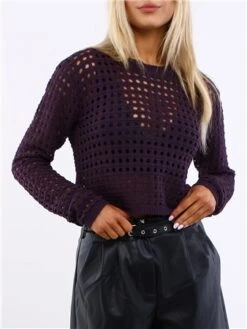 Missy Empire Purple Reese Crochet Crop Top -Noisy May Shop 29540 1