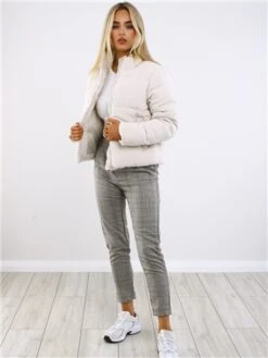 Weekend Vibes Cream High Neck Short Cord Puffer Jacket -Noisy May Shop 29543 2