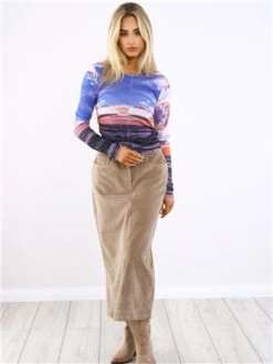 Brave Soul Blue / Orange Sky Print Ruched Top -Noisy May Shop 29544 2