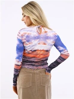 Brave Soul Blue / Orange Sky Print Ruched Top -Noisy May Shop 29544 3