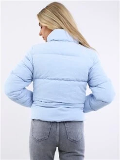 Weekend Vibes Skyway Blue High Neck Short Cord Puffer Jacket -Noisy May Shop 29546 3