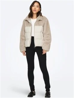 Only Gray / Moonbeam Wanja Fur Puffer Mix Jacket -Noisy May Shop 29556 2
