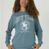 Brave Soul Sea Moss / White New York Print Crew Sweat -Noisy May Shop 29559