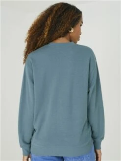 Brave Soul Sea Moss / White New York Print Crew Sweat -Noisy May Shop 29559 3