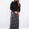 Brave Soul Grey / Black Tiger Print Satin Long Skirt