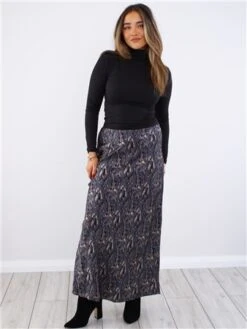Brave Soul Grey / Black Tiger Print Satin Long Skirt -Noisy May Shop 29560 2
