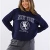 Brave Soul Navy / White New York Print Crew Sweat -Noisy May Shop 29561