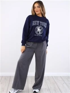 Brave Soul Navy / White New York Print Crew Sweat -Noisy May Shop 29561 2