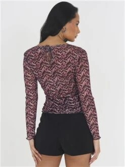 Brave Soul Pink / Navy Print Mesh Ruched Top -Noisy May Shop 29584 3