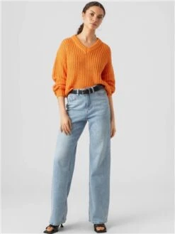 Veromoda Orange Thunder V-Neck Pullover -Noisy May Shop 29668 2