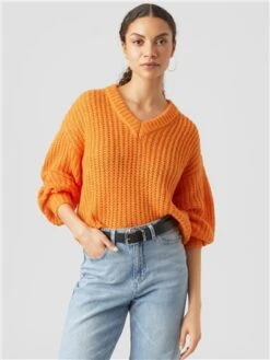 Veromoda Orange Thunder V-Neck Pullover
