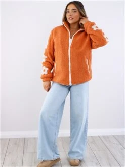 Daisy Street Orange Teddy Floral Fleece -Noisy May Shop 29698 2